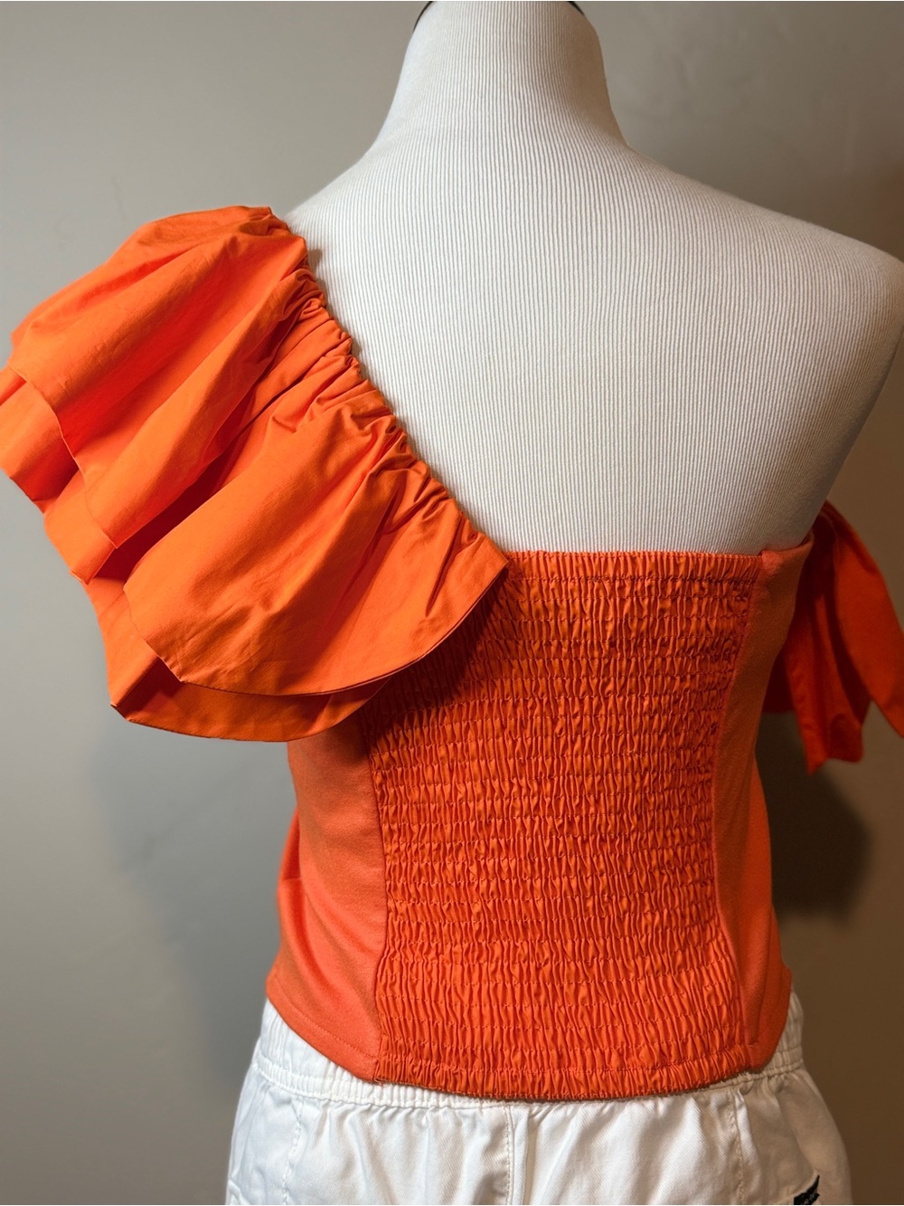 Sunday in Brooklyn One-Shoulder Ruffle Crop Top - Orange - Picture 3 of 3